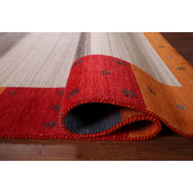 Striped Gabbeh Indian Area Rug Hand-Knotted Tribal Wool Carpet - 8'5"x 9'9"