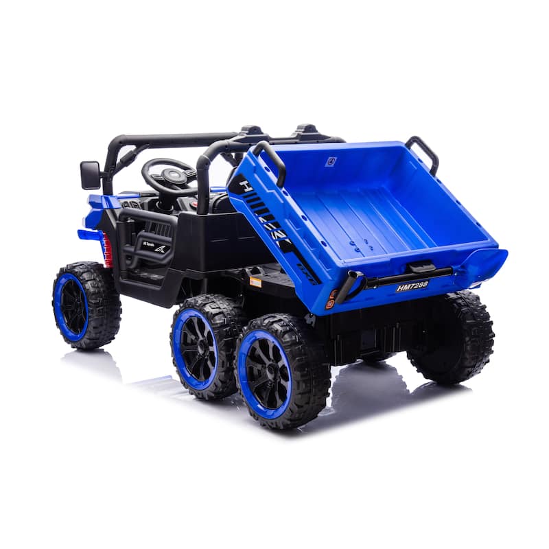 Blue 2-Seater Kids Electric Dump Truck with Parent Remote Control, Ride-On Dump Truck with LED Lights