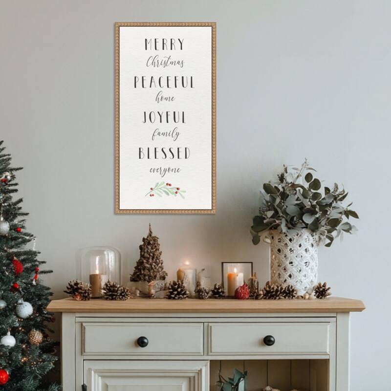Cozy Christmas Panel I by Hartworks Studio (14 x 27 in.), Framed Canvas Wall Art Print - Sylvie Beaded Rustic Natural