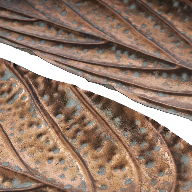 Metal Leaf Textured Tray with Patina Accents and Elevated Feet - Set of 2 Copper - Roche River Decor - 10"W x 36"L x 2"H