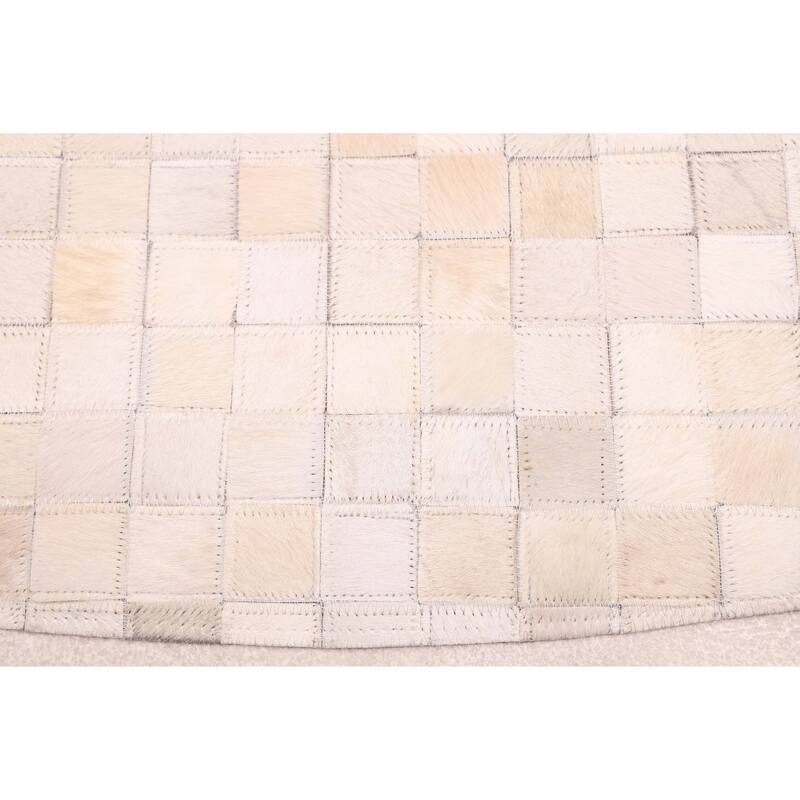 ECARPETGALLERY Handmade Cowhide Patchwork Beige, Ivory Leather Rug - 7' x 7'