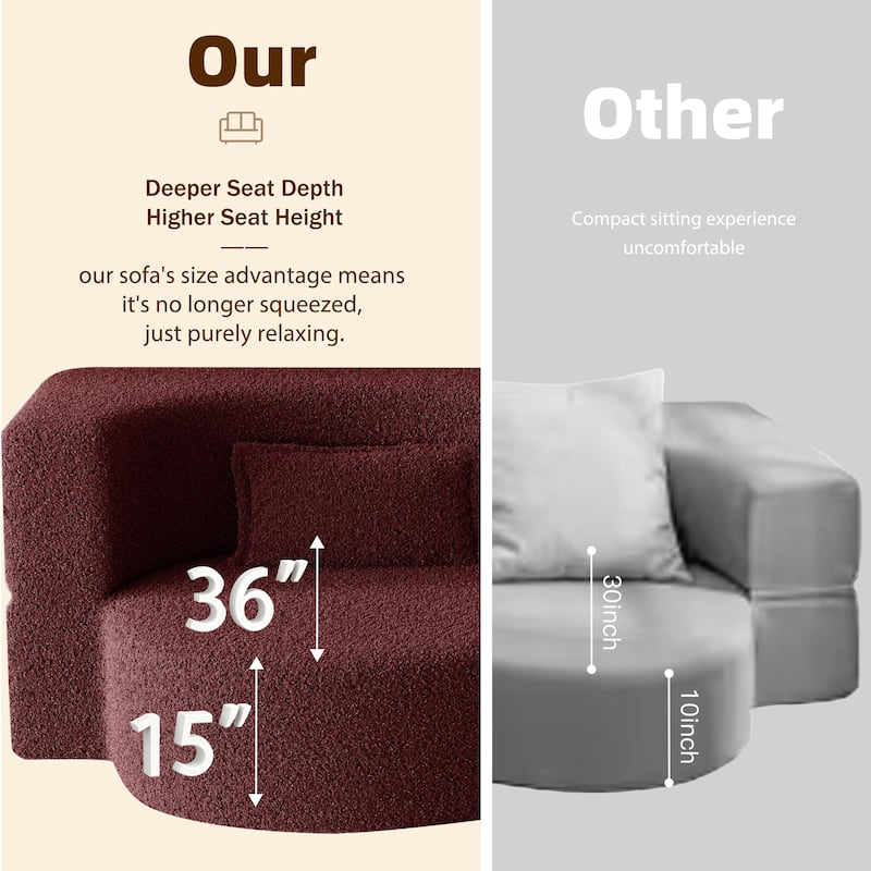78" Convertible Folding Sofa Bed, Sleeper Sofa with Pillow, Modern Teddy Fabric Floor Loveseat Couch, Foam Mattress Sleeper