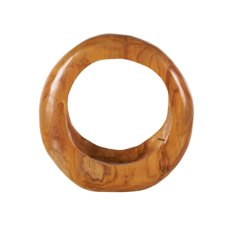 Teak Wood Abstract Handmade Round Sculpture - Brown - Roche River Decor