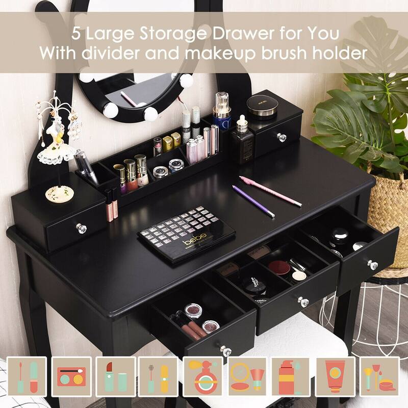 Gymax Vanity Table Set w/10 Light Bulbs and Touch Switch Makeup
