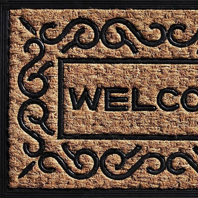 HomeRoots 18" X 30" Natural And Black Coir Welcome Outdoor Door Mat - 18' X '30