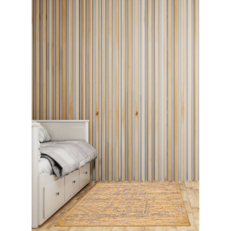 ECARPETGALLERY Hand Loomed Loreto Light Khaki Viscose, Wool Rug - 5'6 x 7'7