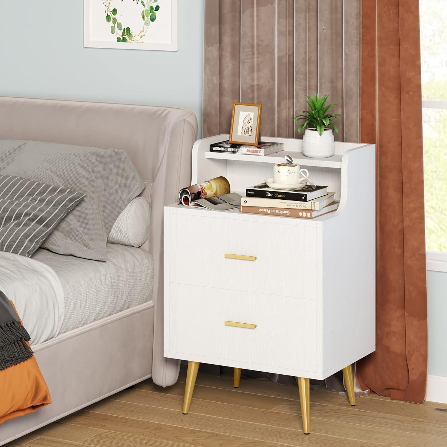 Hlivelood Farmhouse LED Nightstand Set of 2 with Charging Station, Rustic End Table with Barn Door Hlivelood Farmhouse LED Nightstand Set of 2 with Charging Station, Rustic End Table with Barn Door