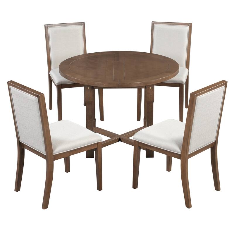 Farmhouse Extendable Dining Table Set Upholstered Chair 5-piece