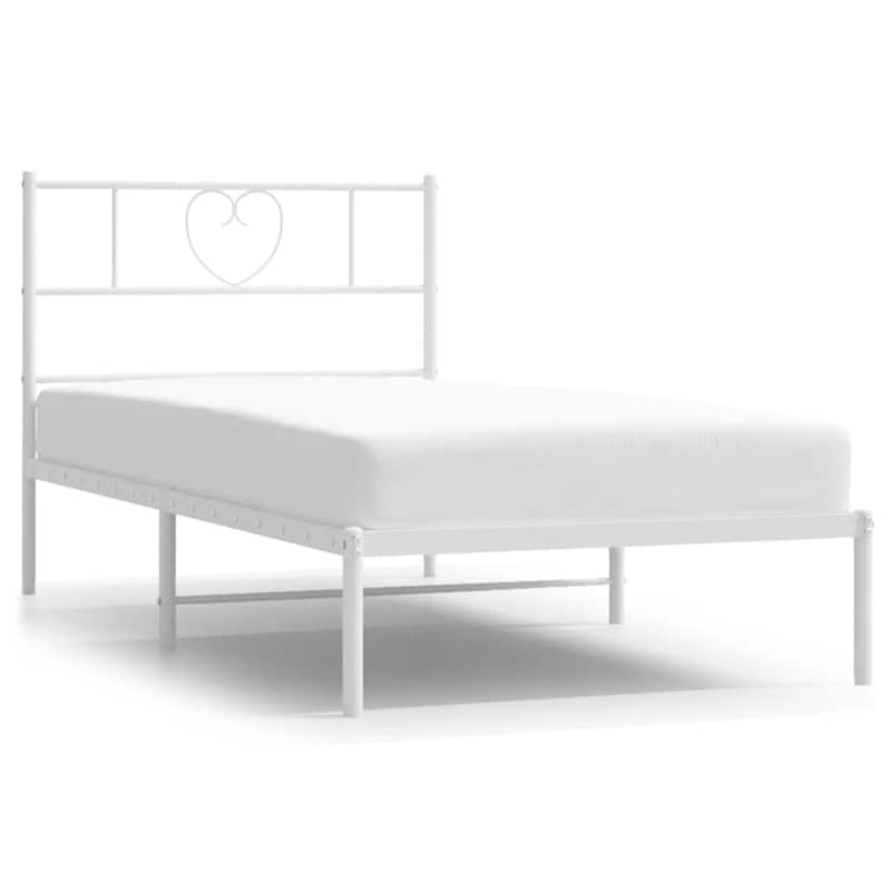 vidaXL Twin XL Metal Bed Frame with Headboard, White, No Mattress - 81.5" x 41.3" x 35.4"