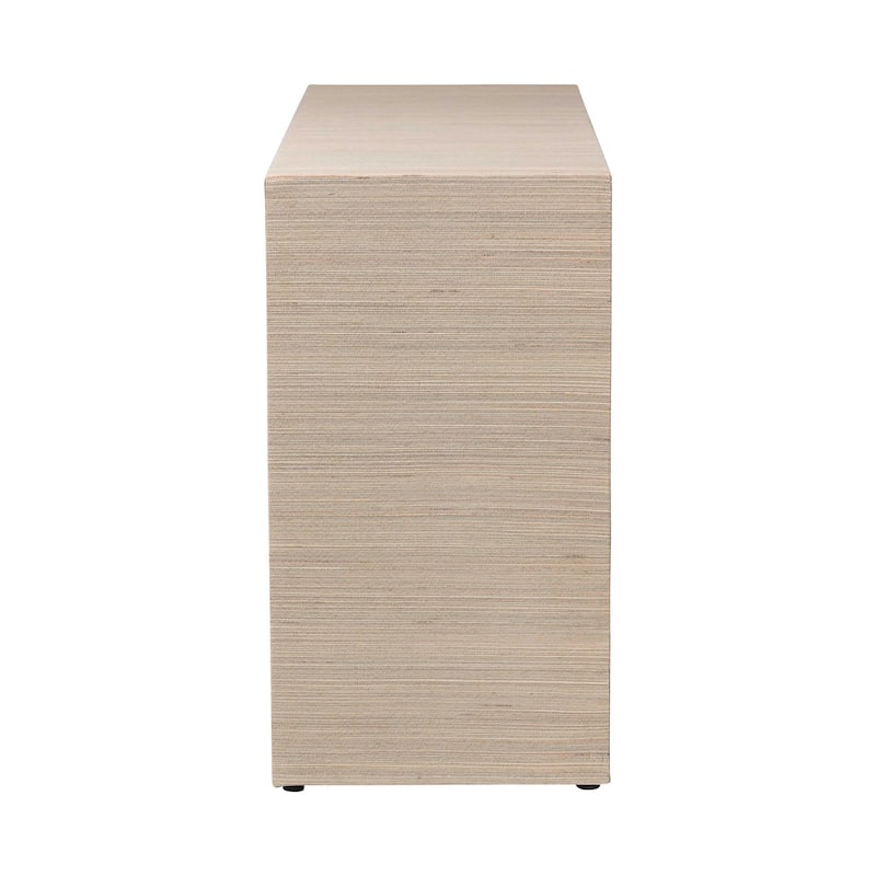 Sage Natural Grasscloth Dresser - 6-Drawer Bedroom Storage Cabinet with Gold Ring Pulls, Modern Coastal Chest of Drawers