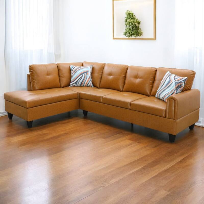 KISRAIS 97" Wide 2-Piece Vegan Leather Sectional Sofa Set without Ottoman for Small Space