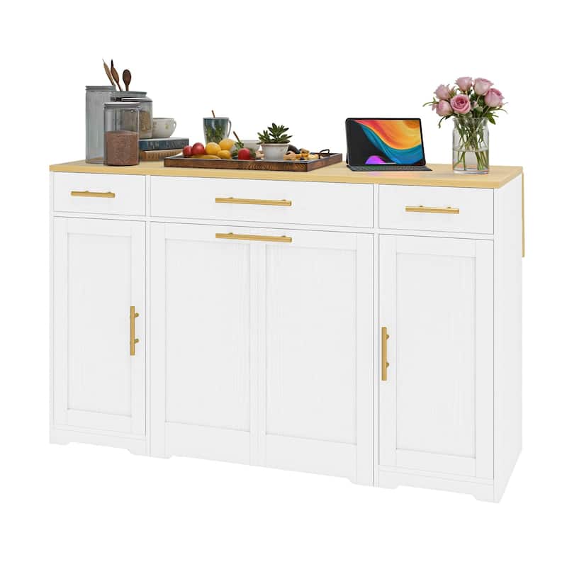 Moasis 55-inch Drop Leaf Kitchen Island With Pull Out Trash Can Storage Cabinet