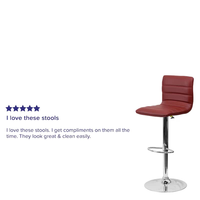 Modern Vinyl Stitch Back Adjustable Height Barstool - 16"W x 19"D x 35" - 44"H