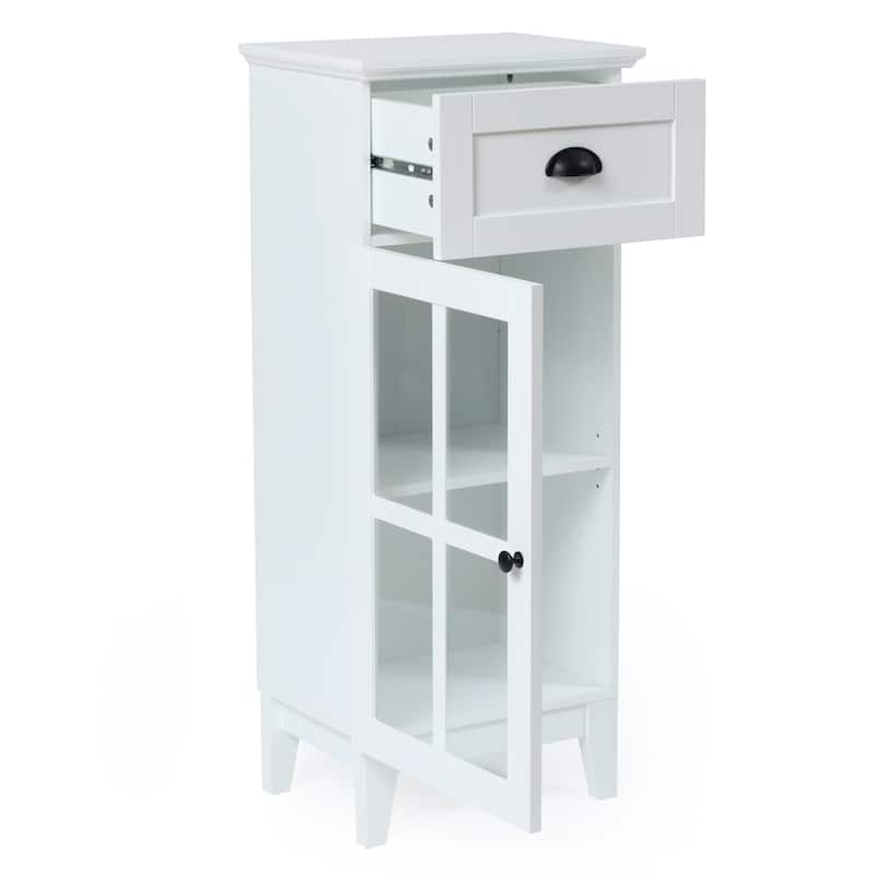 White MDF Wood Slim Bathroom Storage Cabinet and End Table - 37" H x 15.7" W x 11.8" D