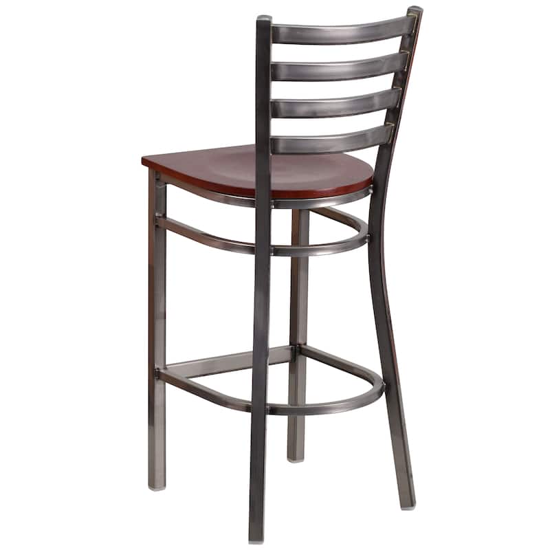 Clear Coated Ladder Back Metal Restaurant Barstool - 17"W x 18"D x 42.25"H