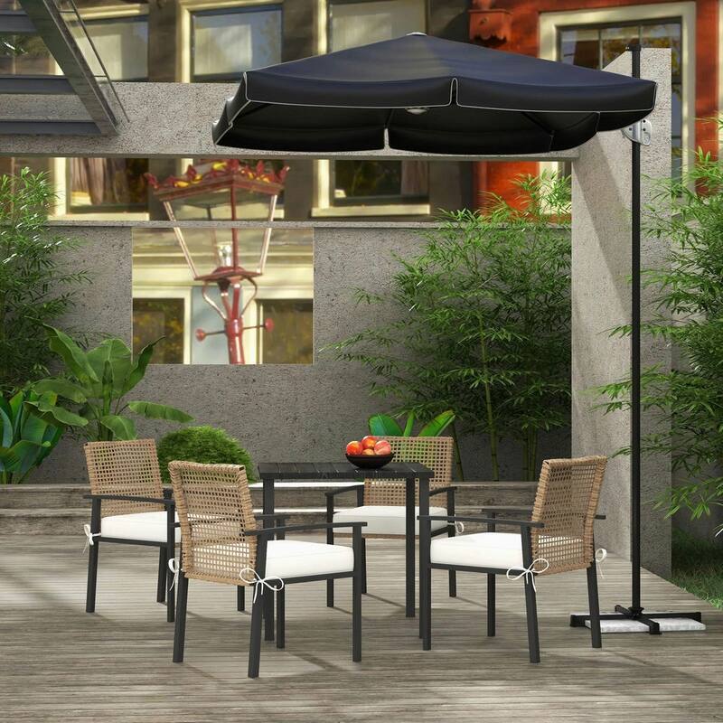 5-Piece Outdoor Dining Set for 4, Wicker Chairs, Cushions, Metal Table