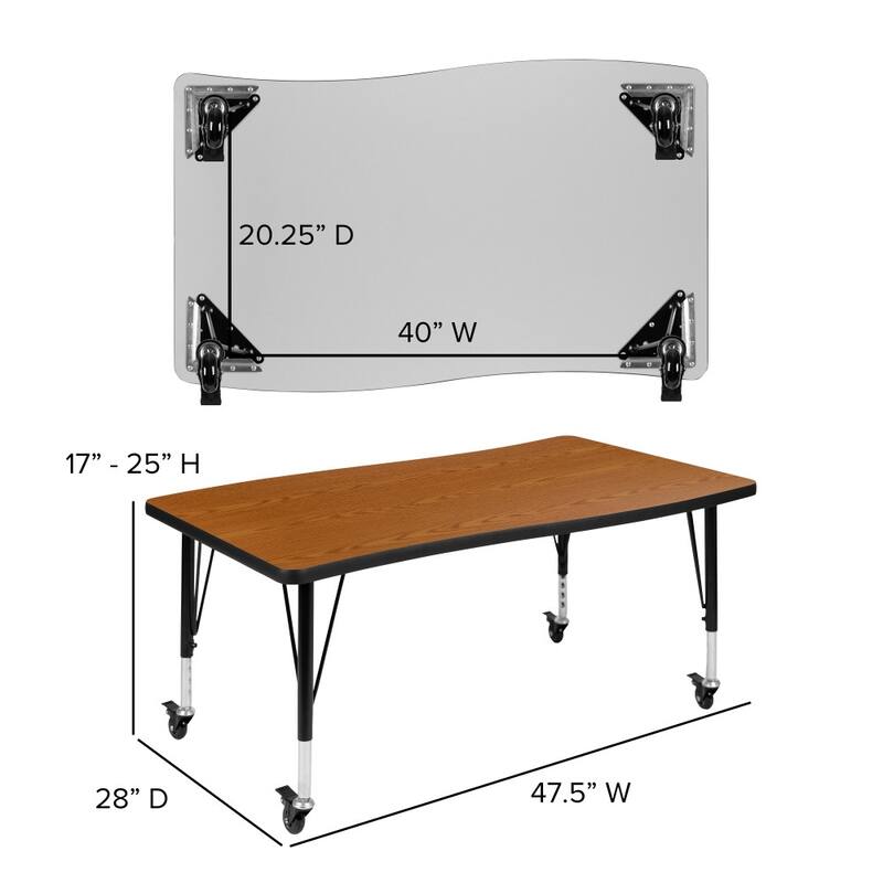 Mobile 28"Wx47.5"L Wave Collaborative Grey Kids Adjustable Activity Table