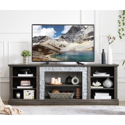 70" TV Stand with Faux Stone Surround, Entertainment Center Media Console Table with Large Storage and Cable Management