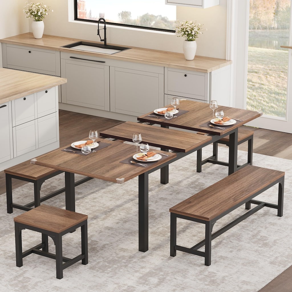 63" Large Extendable Dining Room Table Set, Ideal for Small Space, Set for 6-8