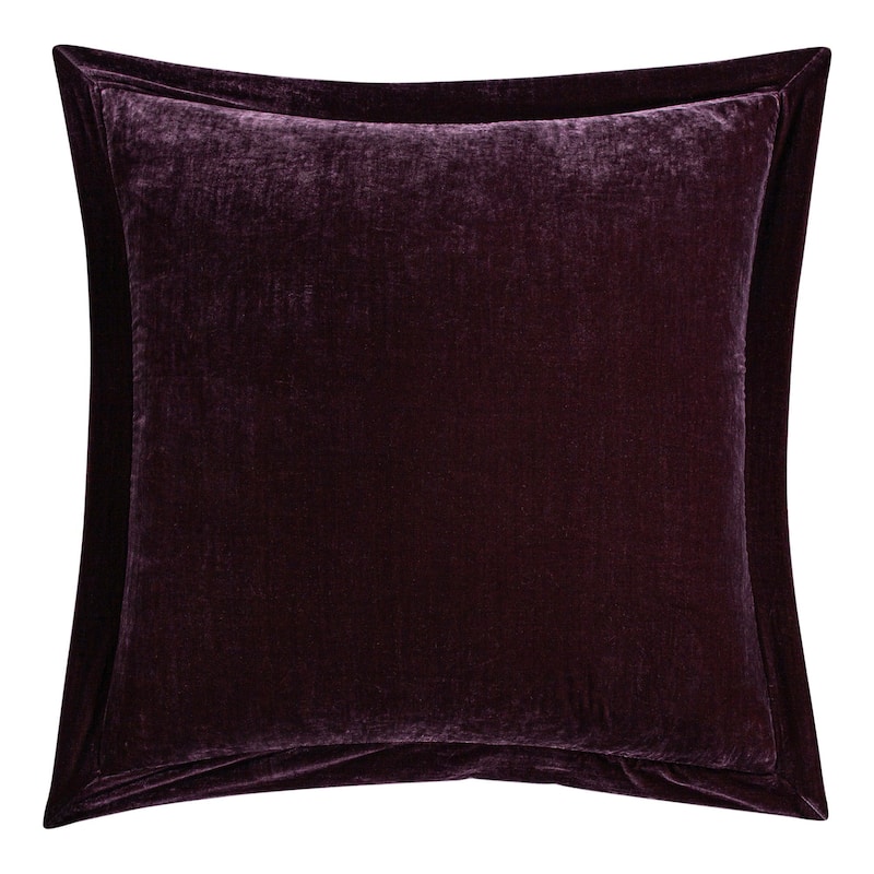 HiEnd Accents Stella Faux Silk Velvet Romantic Western Flanged Euro Sham, 27"x27" - Dark Violet
