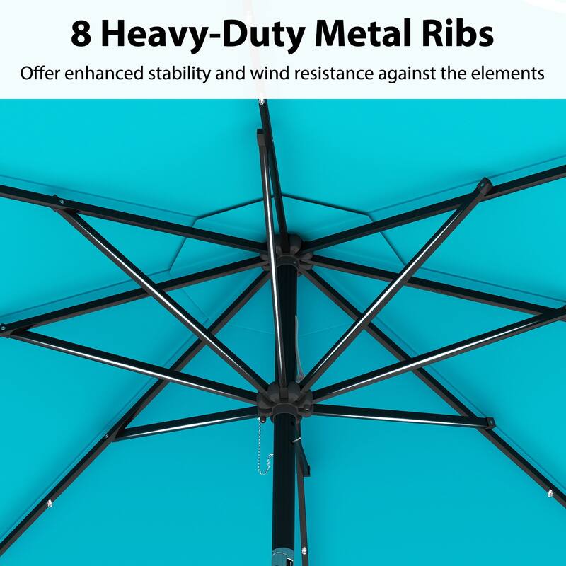 10 Feet Solar Patio Umbrella with LED Lights Push Button Tilt and Crank Handle for Backyard Deck