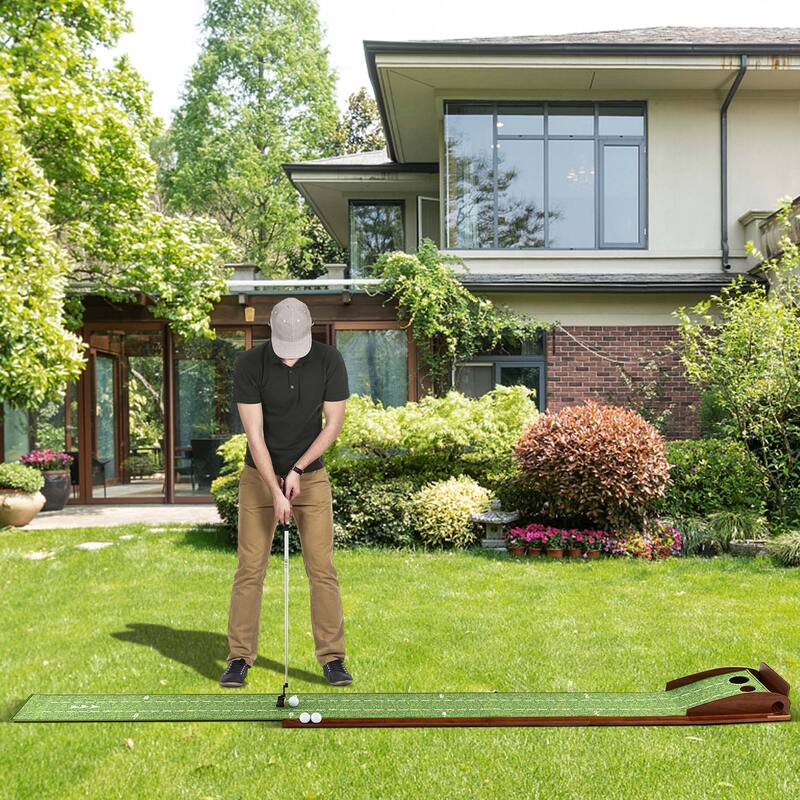 Costway Putting Green Practice Golf Putting Mat with Auto Ball Return