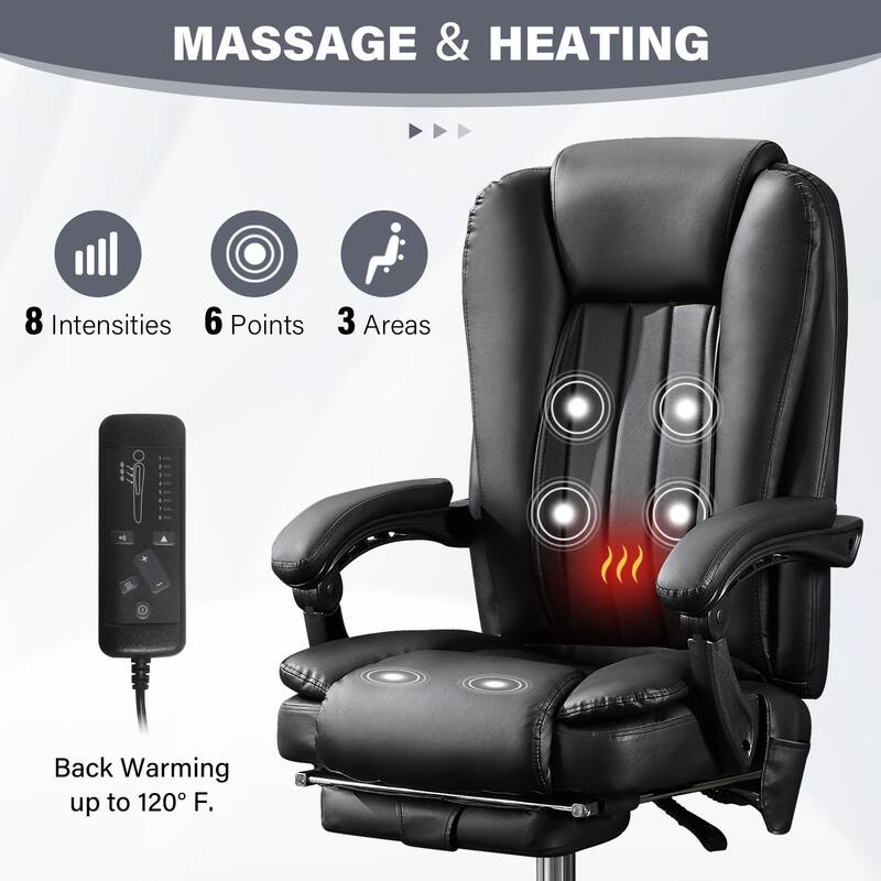 Modern Massage Office Heavy Chair Executive Office Chair with 6 Vibration Points, Foot Rest and Padded Armrests, for Office