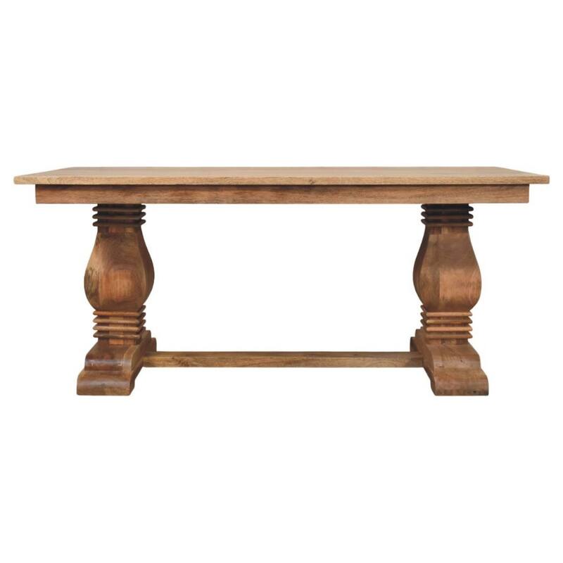 HomeRoots 71" Brown Solid Wood Double Pedestal Base Dining Table - 70.87 in. x 29.92 in. x 35.43 in.