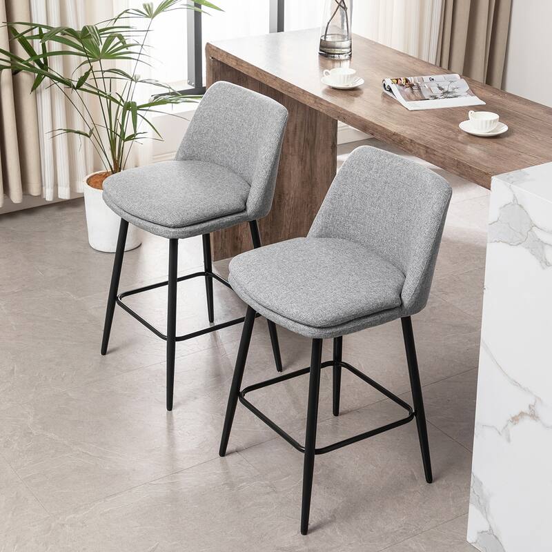 2PCS Swivel Linen Metal Legs Bar Stools