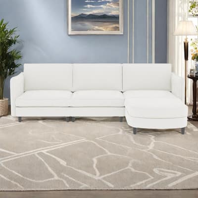 107.87" Fabric L-Shaped 3-Seater Sofa with Movable Ottoman, Arm Storage Pockets, and 800lb Capacity