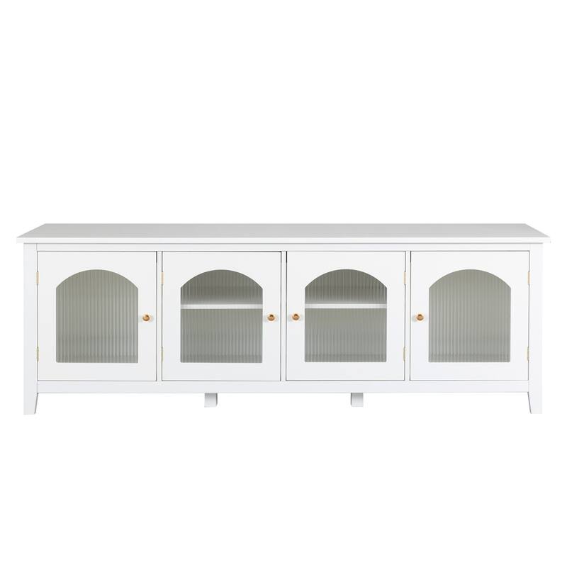 71" Entertainment Center Tv Stand with Solid Wood Frame, Glass Door - Antique White