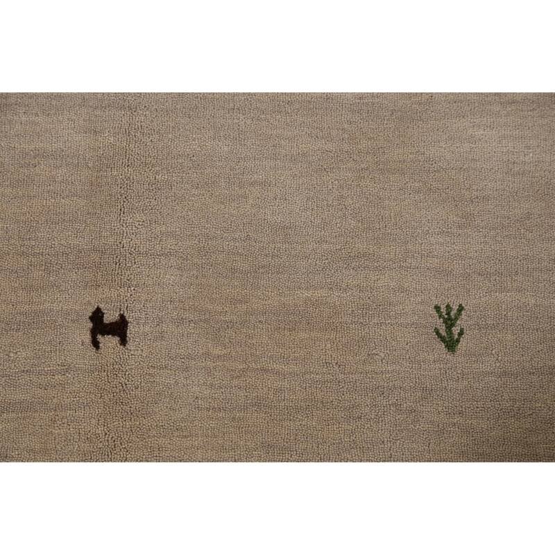 Hand Knotted Oriental 100% Wool Carpet Tribal Animal Pictorial Beige & Ivories Gabbeh Area Rug - 7' 7'' X 5' 4''