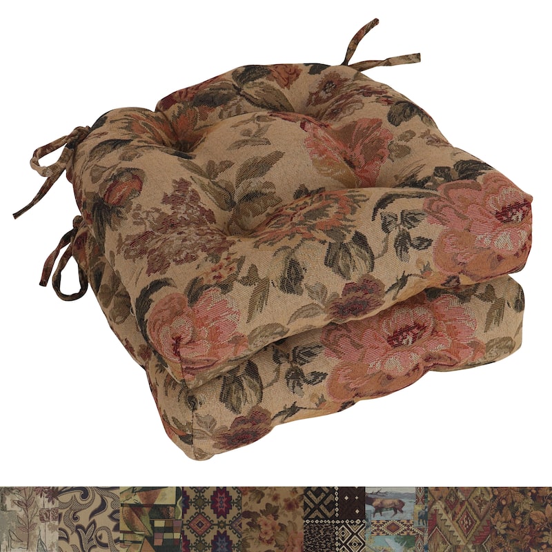 16-inch Rounded Back Woven Tapestry Tufted Chair Cushions (Set of 2 or 4) - 16 x 16