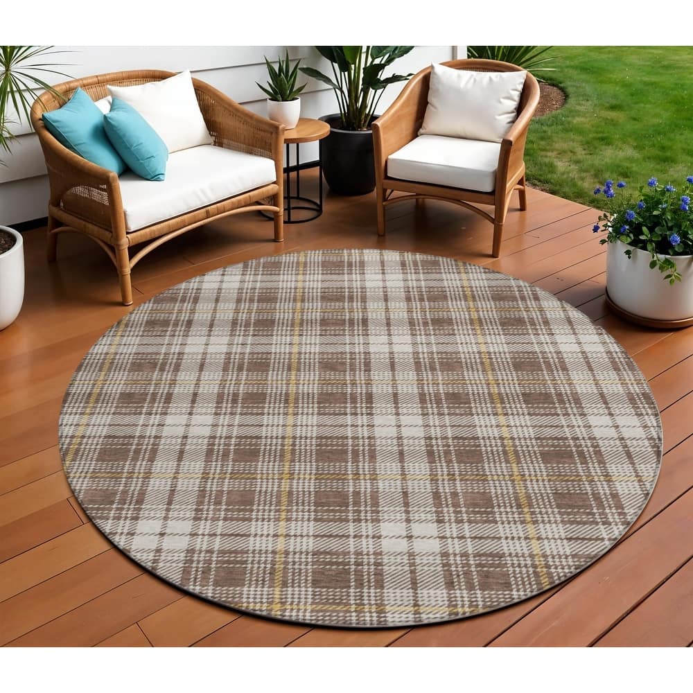 HomeRoots Plaid Transitional Rectangle Outdoor Rug