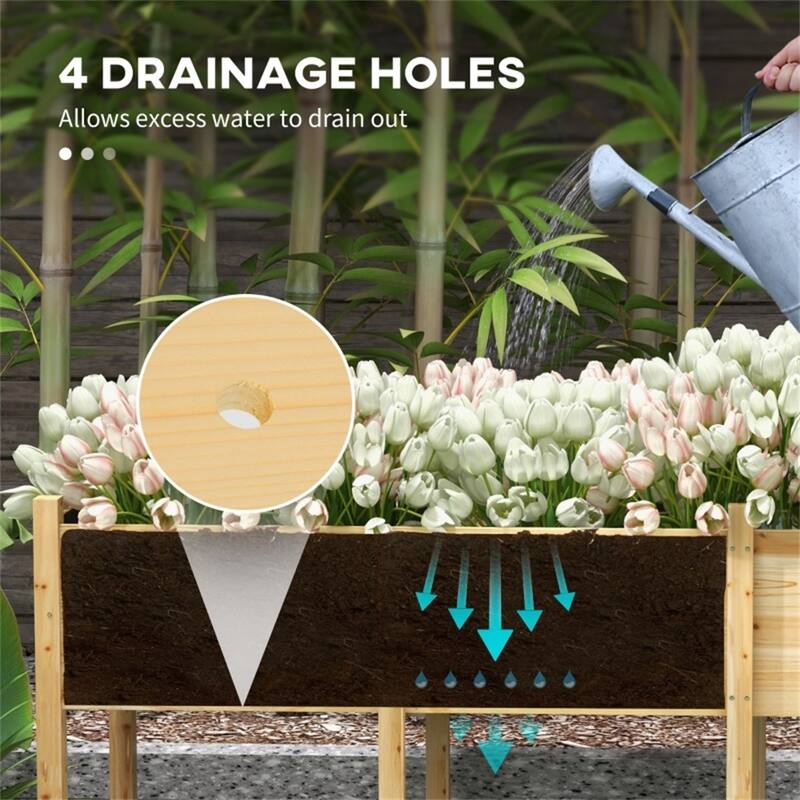 Elevated Outdoor Fir Wood Planter Box for Vegetables Herbs and Flowers with Drainage System - 88.5" L x 21.75" W x 31.5" H