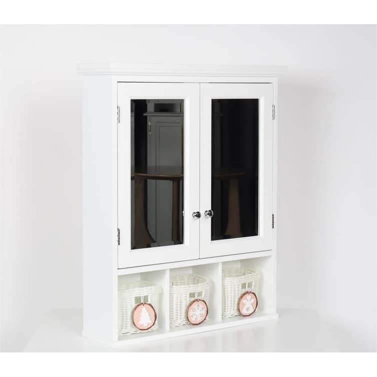 Wall Mounted Bathroom Storage Cabinet with Adjustable Shelves, Medicine Cabinet with 2 Mirror Doors and 3 Baskets