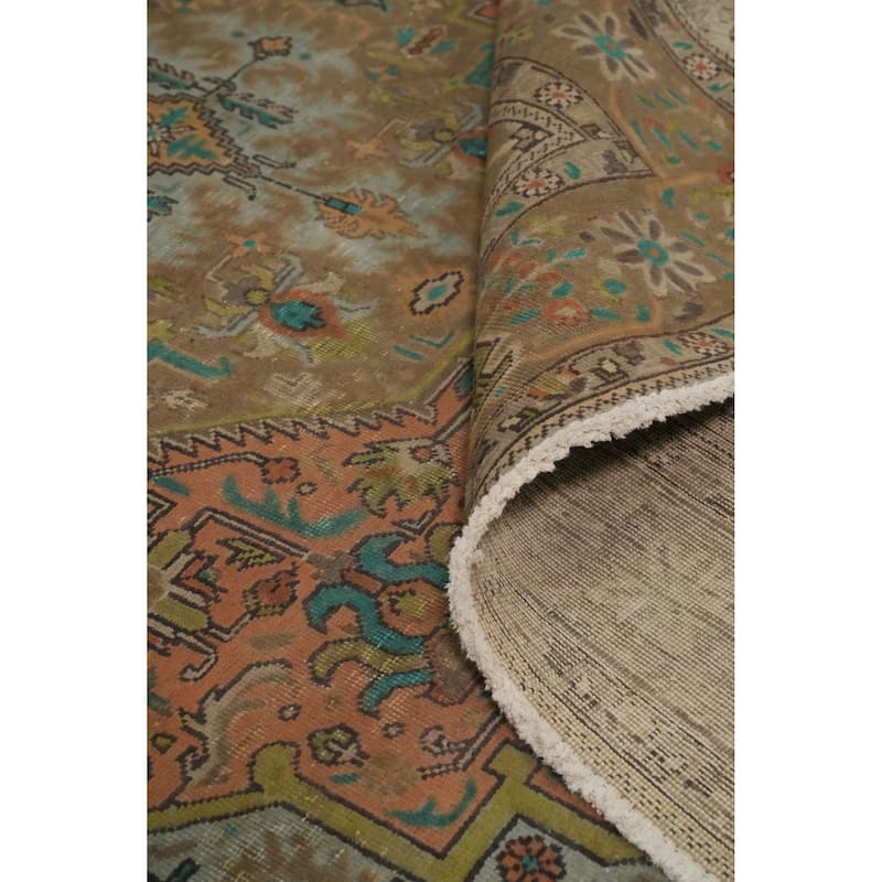 Hand Knotted Oriental 100% Wool Carpet Traditional Medallion Coral Tabriz Area Rug - 9' 6'' X 6' 6''