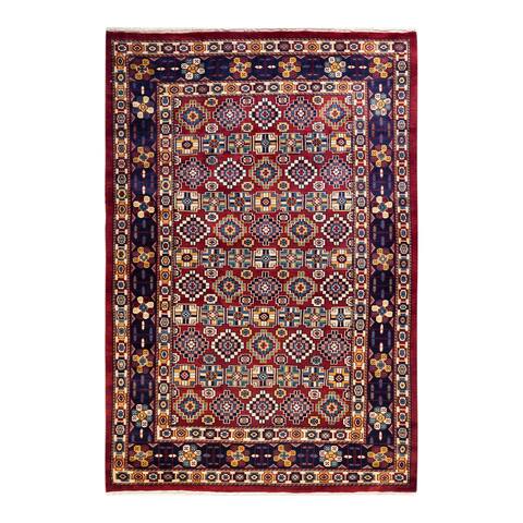 Tribal, One-of-a-Kind Hand-Knotted Area Rug - Orange, 4' 4" x 6' 5" - 4 X 6