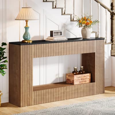 Modern Console Table, 55'' Wood Entryway Table with Storage, Fluted Base