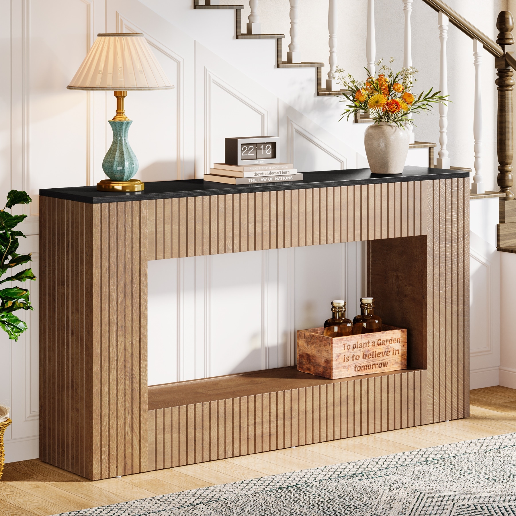 Modern Console Table, 55'' Wood Entryway Table with Storage, Fluted Base