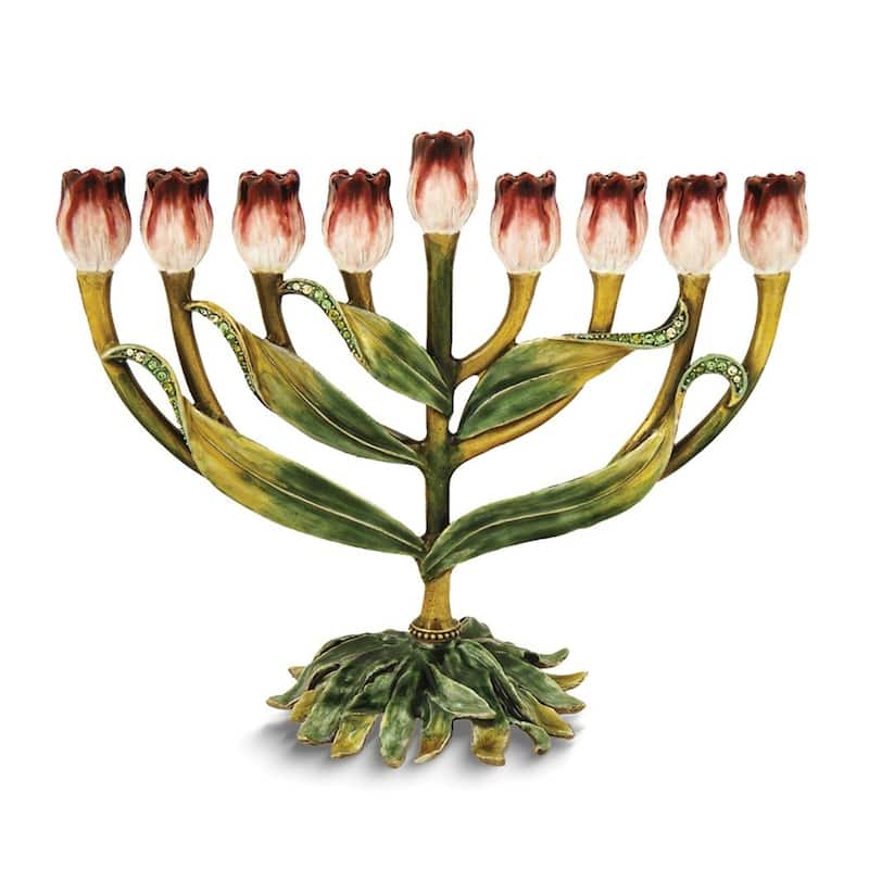 Curata Jewel-Tone Crystal and Enameled Tulip Menorah