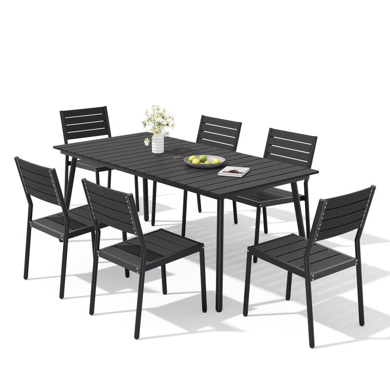 VredHom 7-Piece Outdoor Patio Rectangle Aluminum Dining Table with Chairs