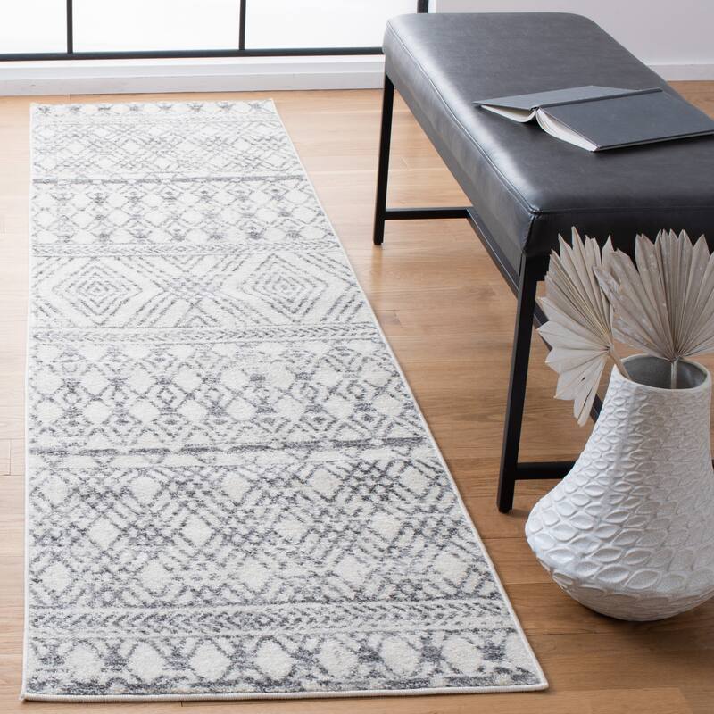 SAFAVIEH Tulum Gali Moroccan Boho Rug - 2'2" x 9' Runner - Ivory/Grey