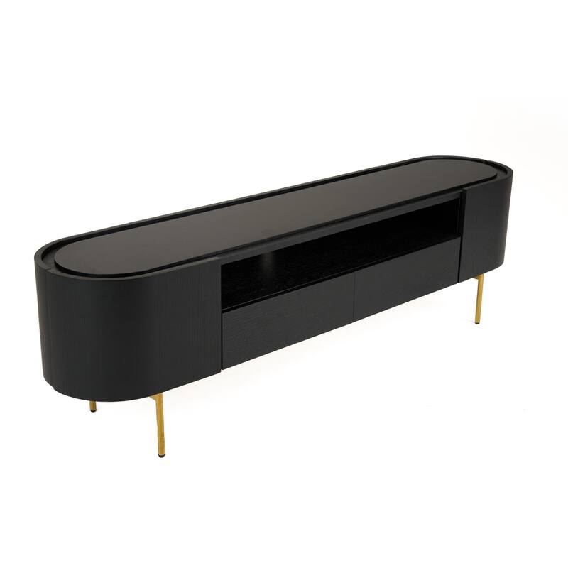 Modrest Bowie Mid-Century Modern Black Oak & Brass TV Stand
