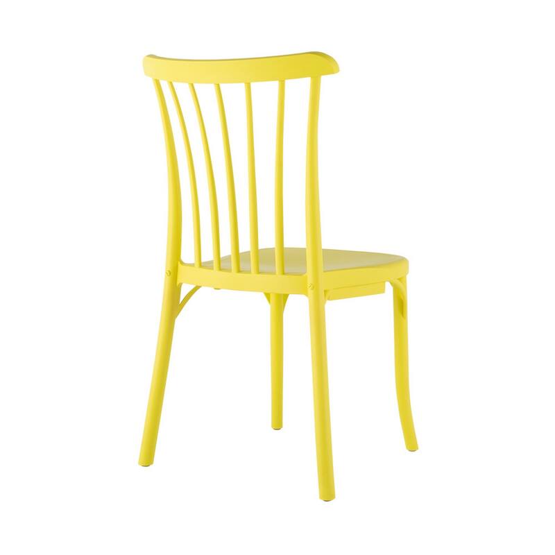 HomeRoots Set of Two Yellow Heavy Duty Plastic Outdoor Stacking Dining Chairs
