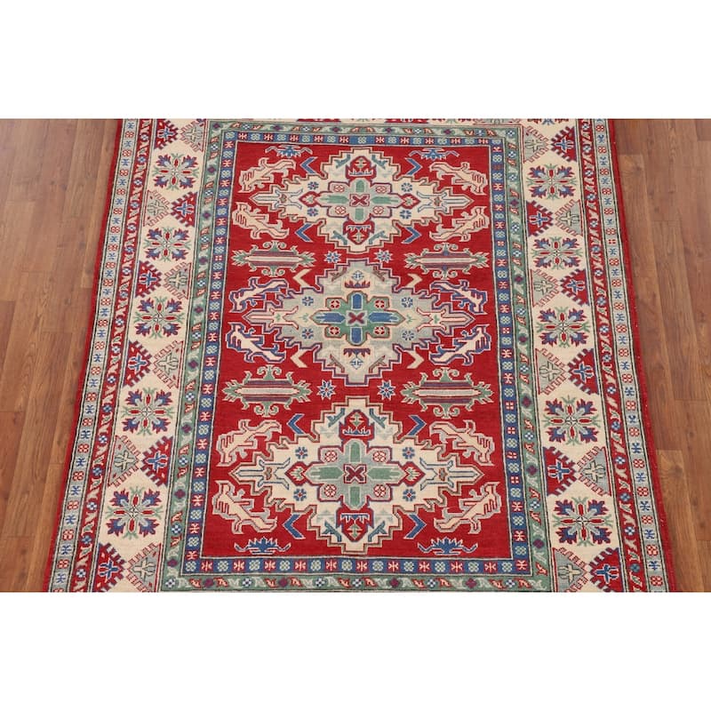 Traditional Kazak Rug Handmade Red Wool Carpet - 5'1" x 6'9"