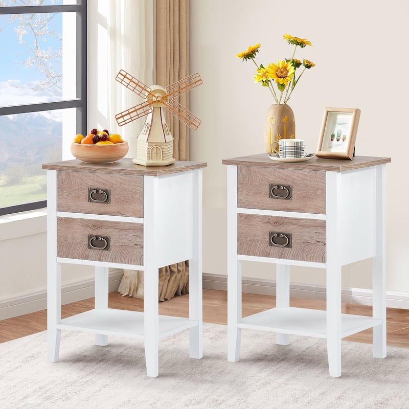 VECELO Modern Nightstands with 2-Drawers and Storage Shelf (Set of 2)