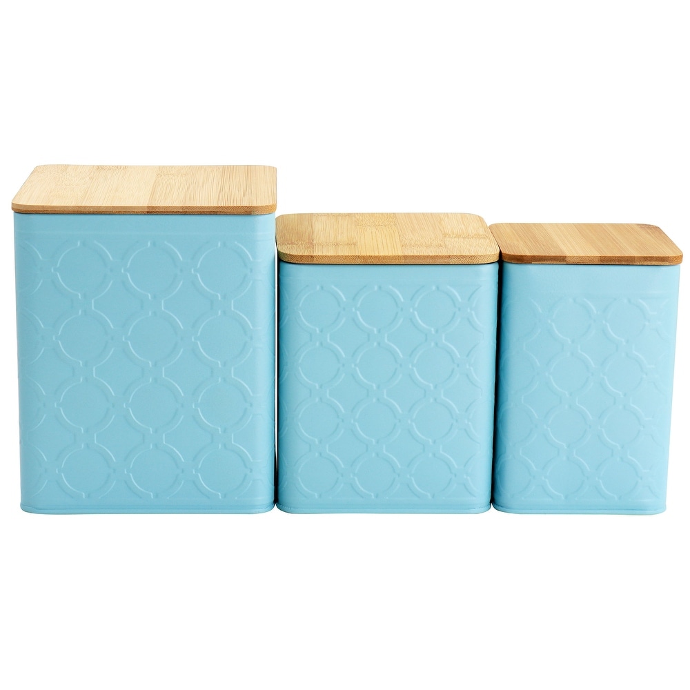 Blue Florals and Flitters Wood Kitchen Canister Set