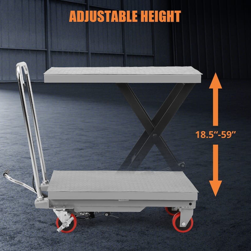 500lbs Hydraulic Lift Table Cart Single Scissor with 4 Wheels - N/A