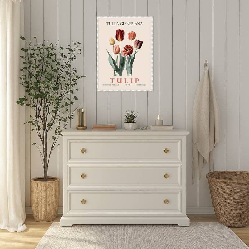Vintage Botanical Tulip Illustration by Christopher Giampietro Framed Canvas Wall Art Print